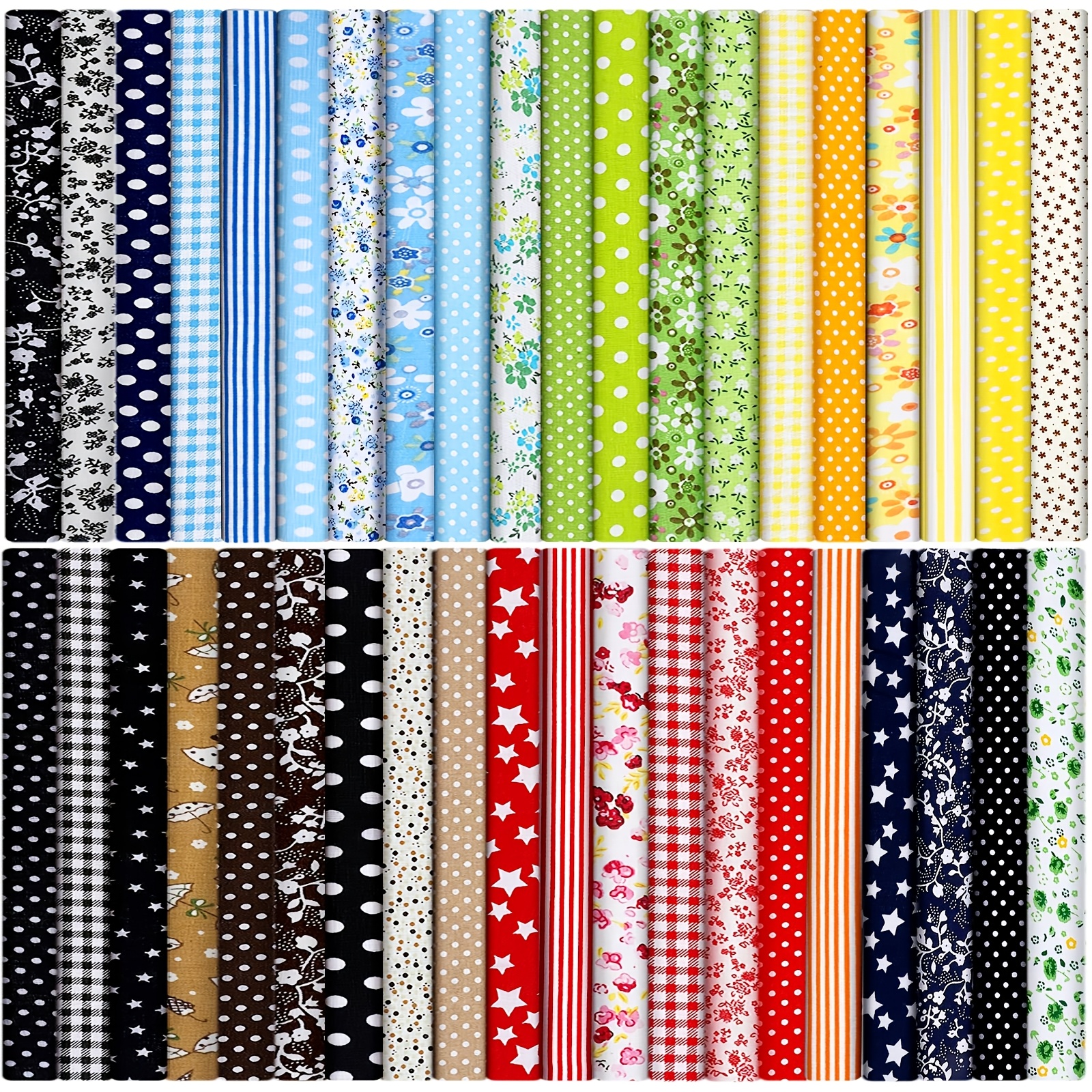 

40pcs Cotton Bundle - Floral, Polka Dot, Striped & Gingham Precut Squares For Diy Crafts, Quilting & Sewing Projects, Quilting Materials | Designs | Cotton Squares