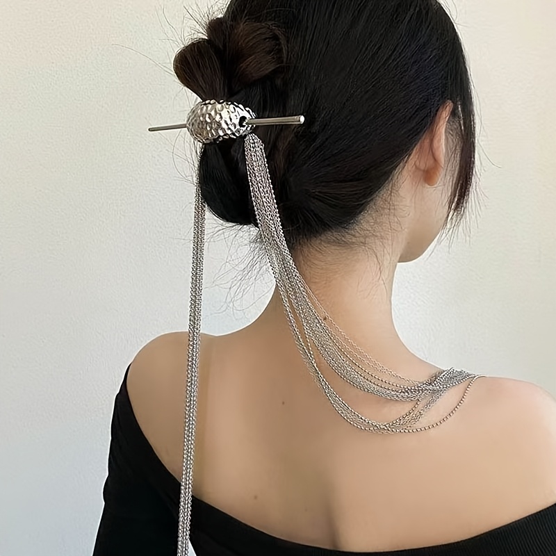1pc elegant long tassel hairpin with sparkling beads stylish silvery womens updo accessory   valentines day formal events and   formal hair accessory sparkling bead design durable alloy Product details 1