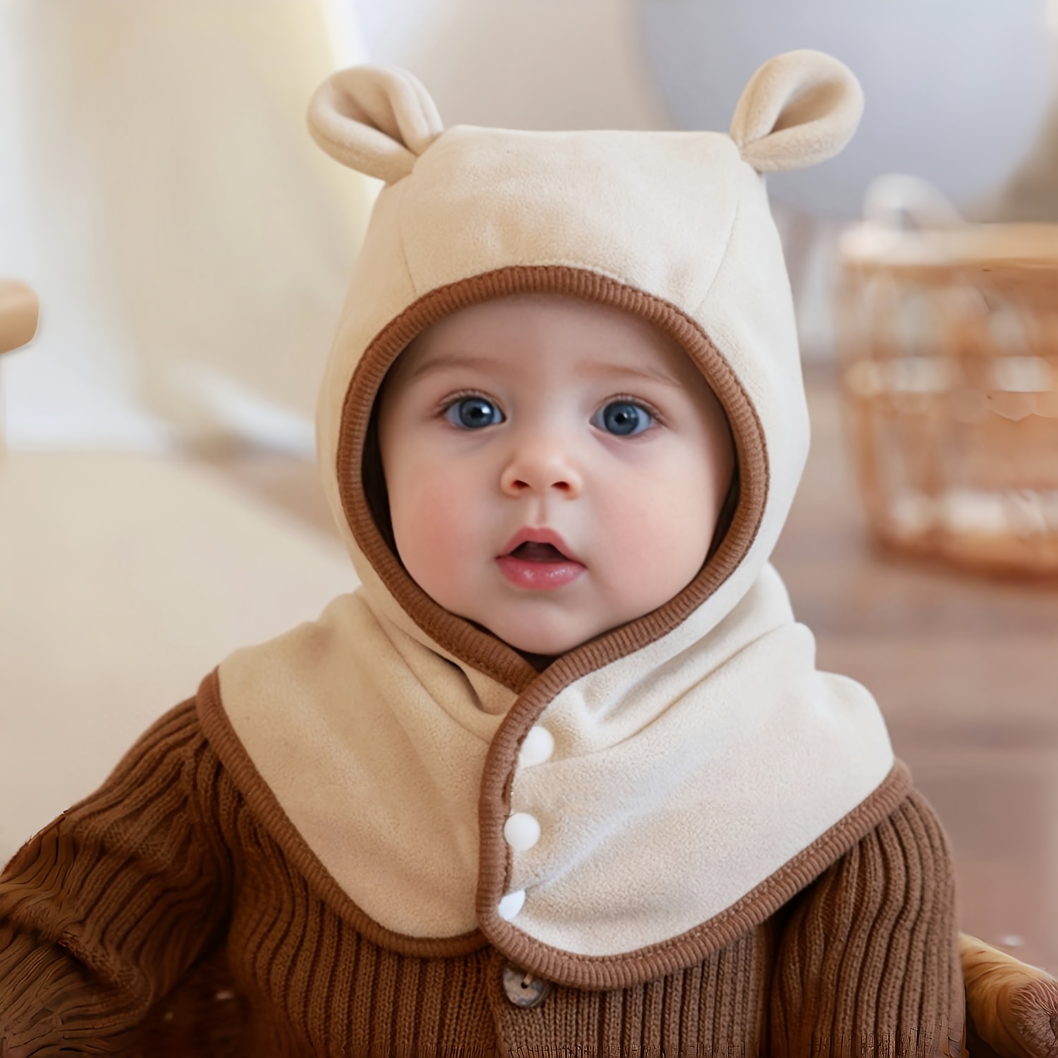 children's hat autumn winter baby scarf integrated beanie Temu