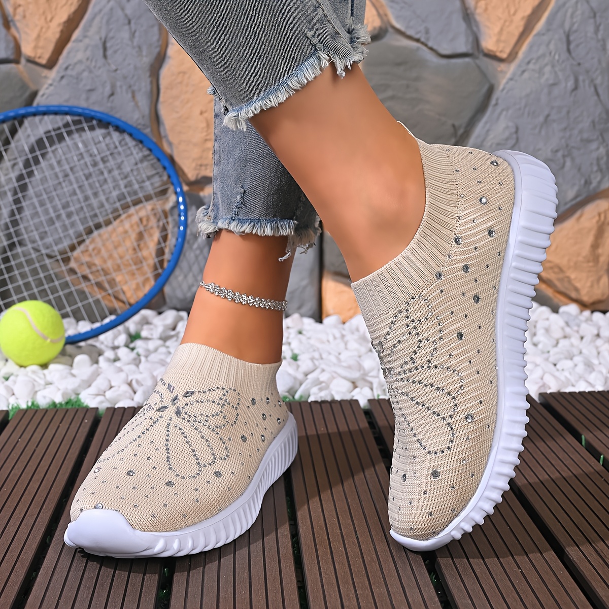 TEMU Outdoor Floral Knit Casual Sports Shoes, Soft And Comfortable Upper., Women Shoes, Sneakers
