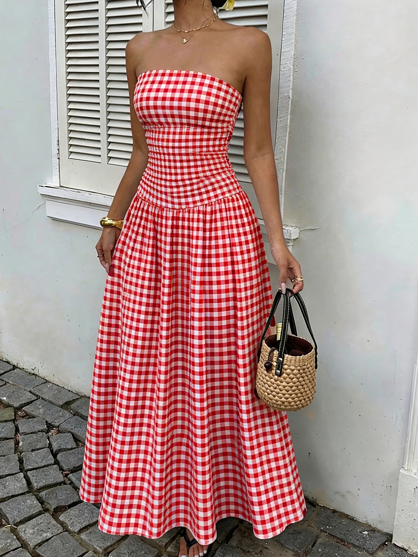 check dress design for ladies Black and White Office Wear Check Half Sleeves Midi Gown Kurti Dress for Women
