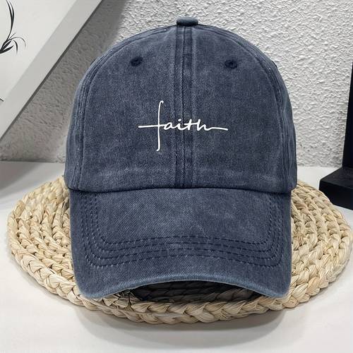 faith printed retro street style distressed men women baseball cap for casual outdoor