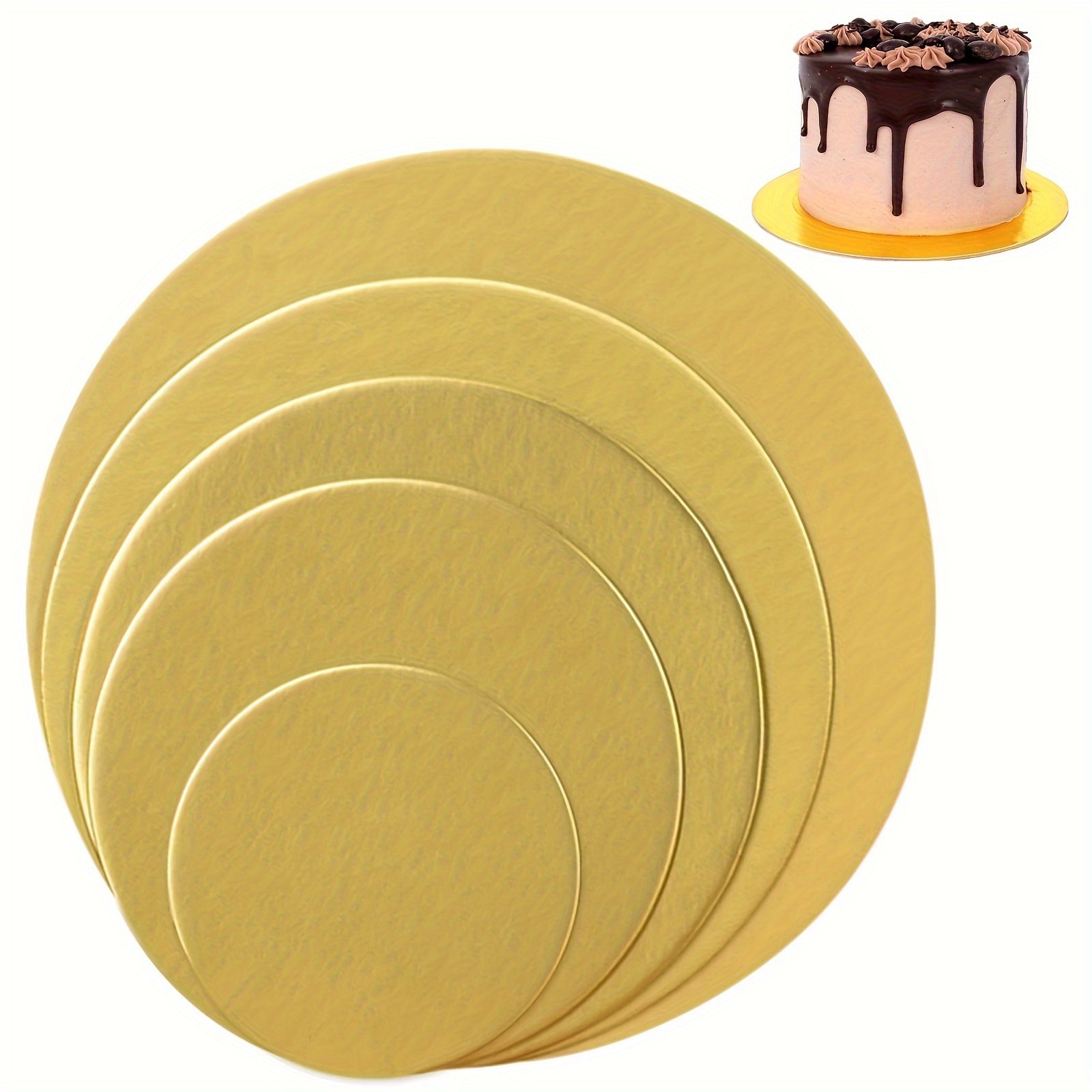 

10pcs, Golden Cake Boards Round Cakeboard, Disposable Cakeboard Base Grease Proof Food Grade Cake Plate, For New Year Wedding Birthday Party Cake, Dessert, Cake, Pizza Decorating And Exhibition