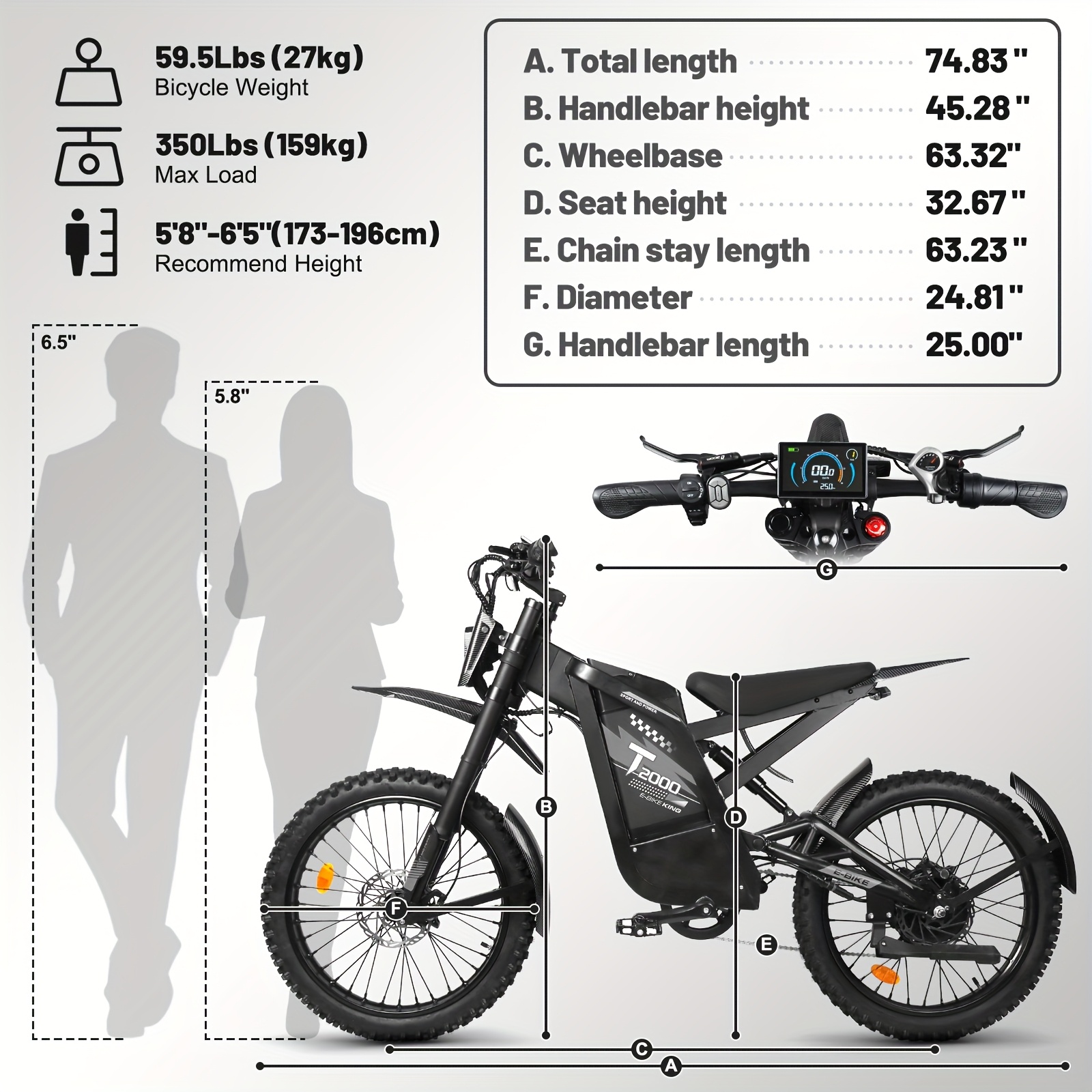 electric bike electric dirt bike electric bike for adults 19mph 80 mile range commuter e bike with 48v 30ah removable battery   sturdy build adult   ebike Product details 8