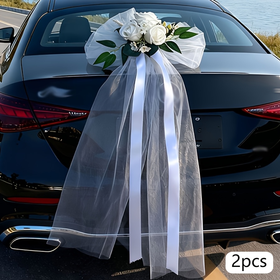 Image of 2pcs Wedding Car Tail Decoration Flowers | Plastic Rose Simulation For Occasions, Ideal For Red And Party Events