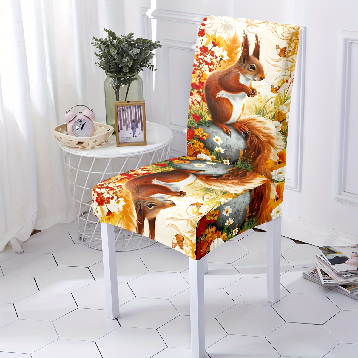 

Squirrel Chair Cover: , Fabric, Universal Size, Suitable For Dining Room, Living Room, Home Decoration, Decor