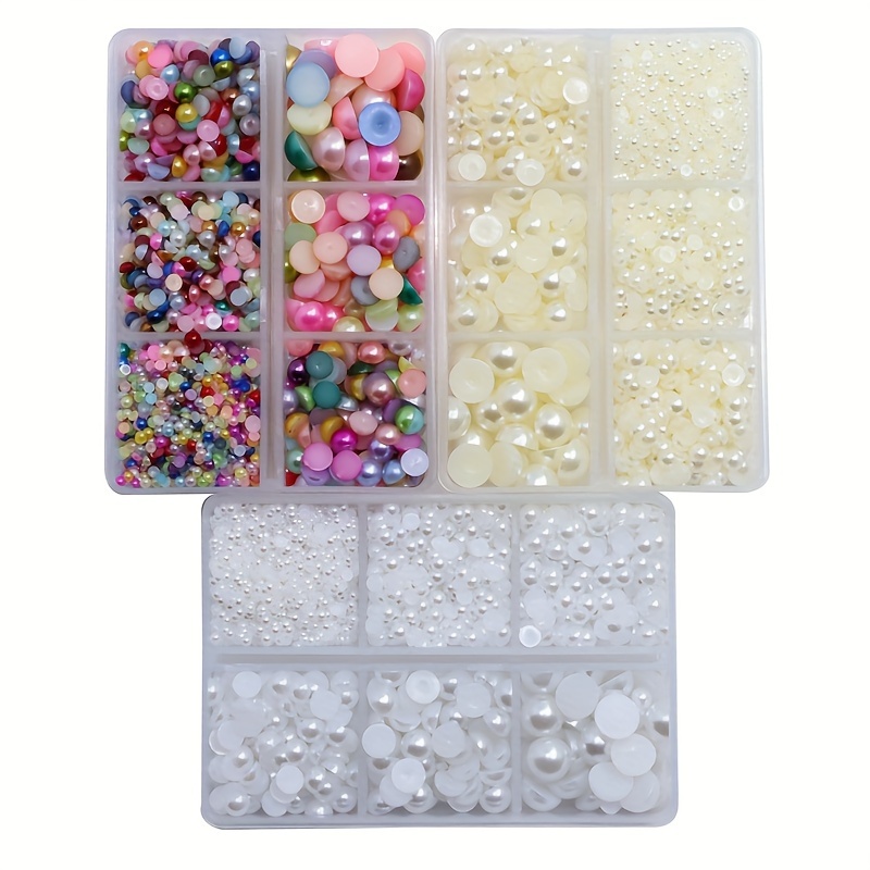 

3000pcs Multi-size Half Faux Pearl Beads Making Flat Back Crafts Nail Art Jewelry Nail Art Supplies For Women And Girls