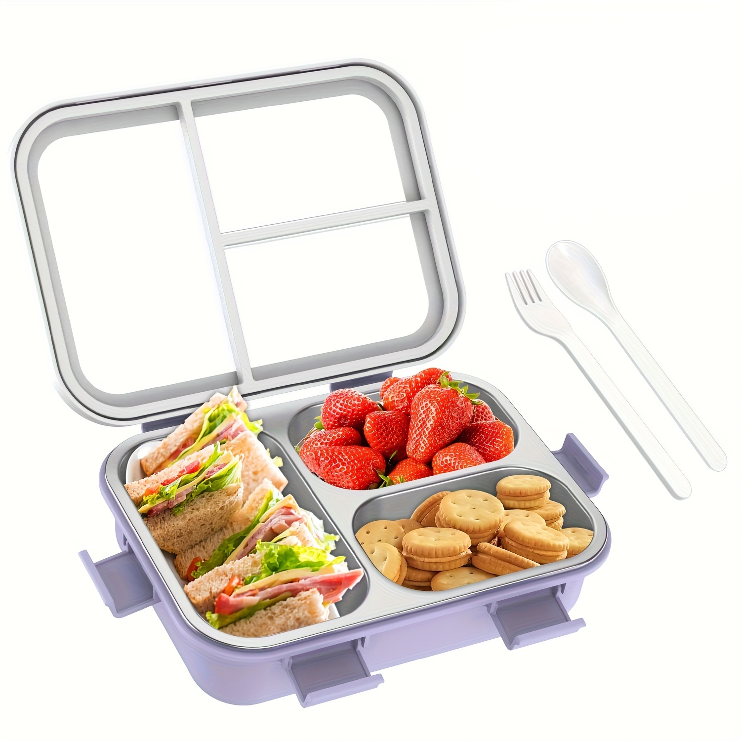 1pc Stainless Steel Lunch Box With Cutlery, 3 Compartments Lunch Box, Bento Box, Snack Box, Perfect For Back To School, Work, Travelling, (not Microwave Oven Safe)