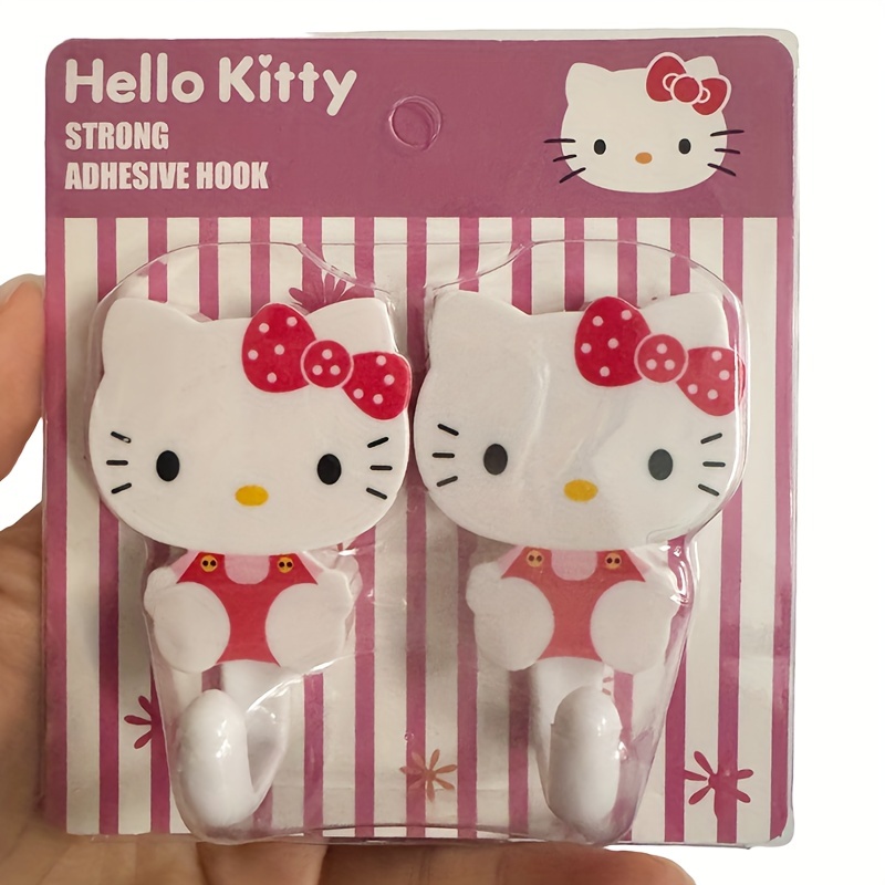 2pcs Set Hello Kitty Sanrio Strong Self Adhesive Hooks Key Storage Hanger for Kitchen Bathroom Door Wall Multi-Function, Utility Hooks