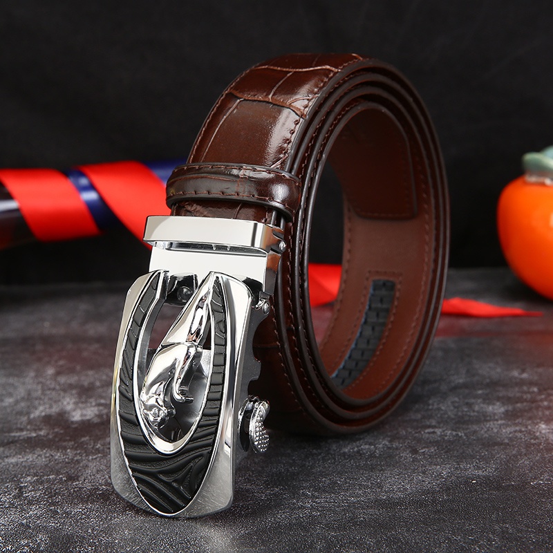 High-End Leather Belt with Automatic Buckle, Stylish Design