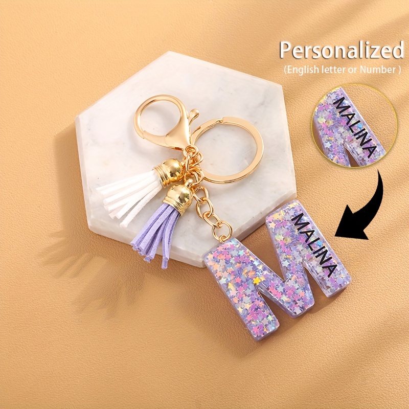

1pc Custom Text A-z Alphabet Initial Letter Keychain Personalized Engraved Letters Resin Key Chain Ring Anti-lost Name Tag Bag Charm Graduation Day Party Favors Gift