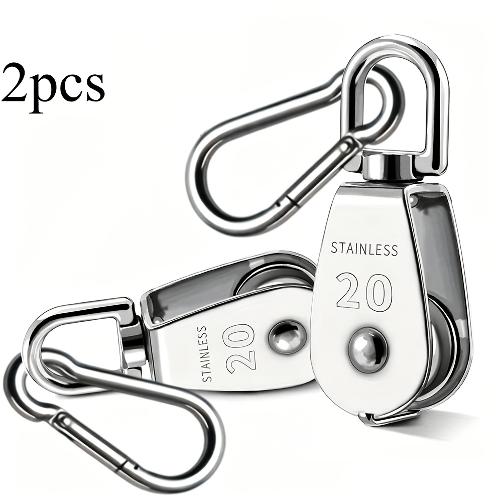 TEMU 2 M20 Single Pulley Blocks With Spring Snap Hooks, Made Of 304 Stainless Steel, Featuring -degree Swivel Design, Suitable For Indoor, Outdoor,
