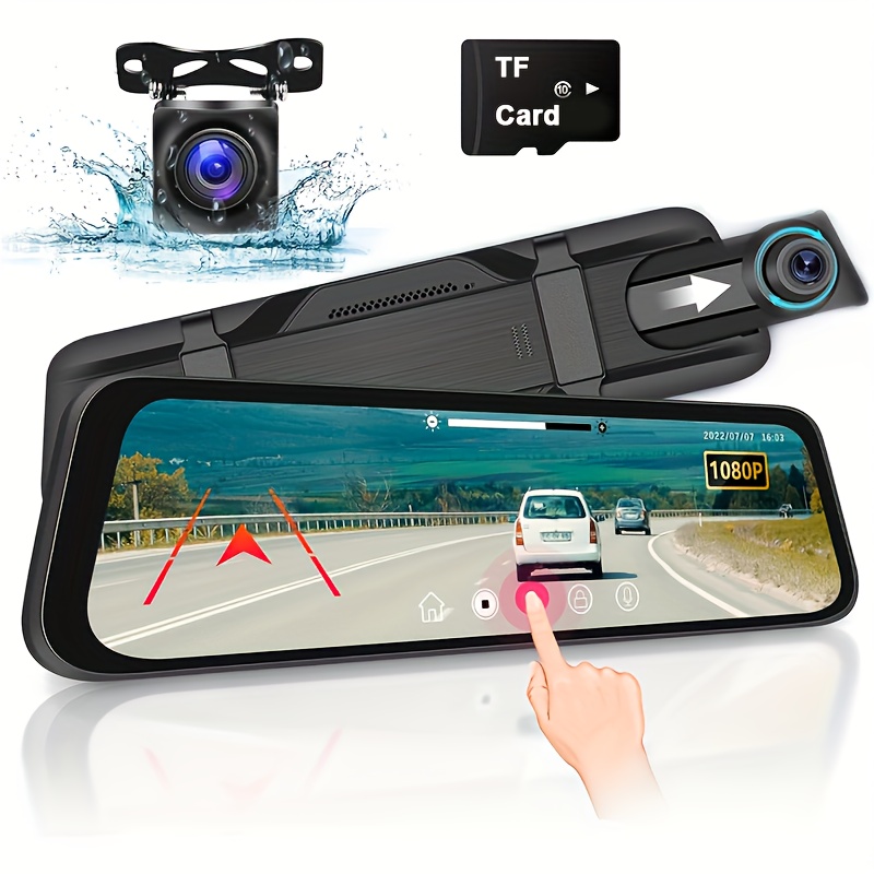 

Front And Rear, Rear View Mirror Camera With Tf Card, 9.66 Inch 1080p Ips Touch Screen Loop Recording/150°+ 120° Wide /night Vision/g-sensor + Ahd Backup Camera
