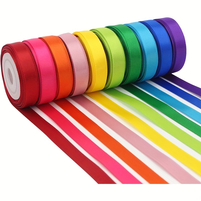 

10 Rolls, Rainbow Ribbon Solid Color Assortment 10 Colors Double Face Satin Ribbon For Gift Wrapping Happy Birthday Party Decorations, 3/8" X 22 Yard Each Total 50 Yds Per Package