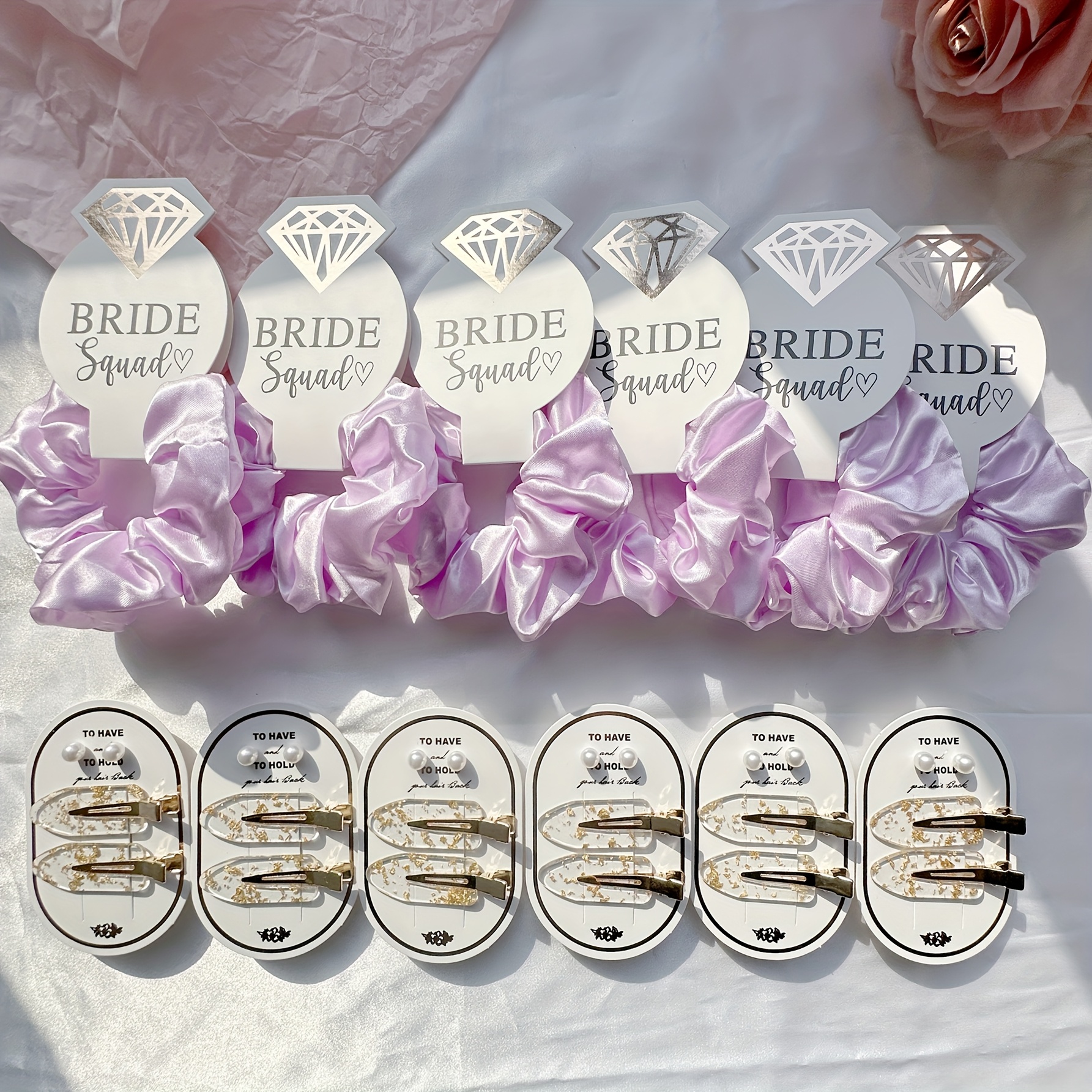 TEMU Coleteros elásticos de satén multicolor para de , aretes de de perlas, pinzas para el cabello de , de matrimonio, de solteros, regalo para damas