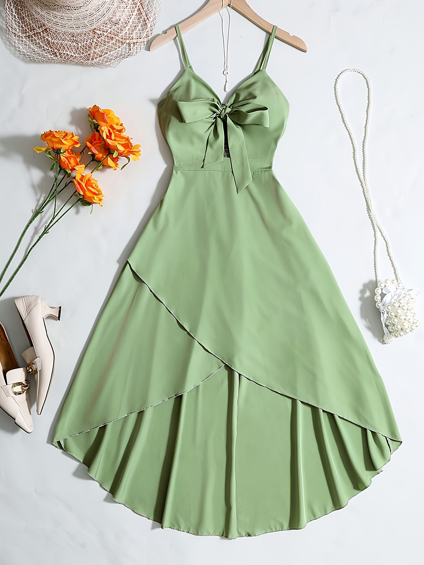 green spaghetti strap midi dress Green Linen Belted Midi Dress – JO+CO