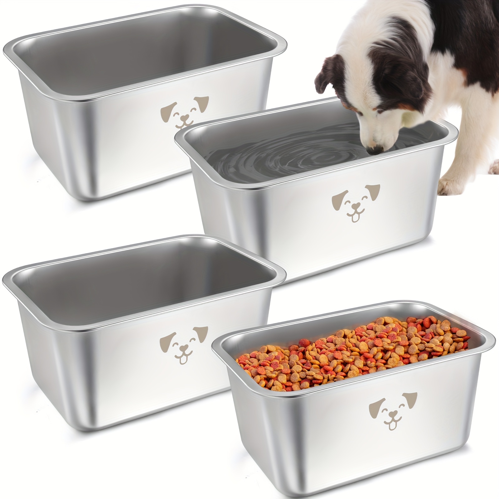 TEMU 4pcs Stainless Steel Bowls For Large Dogs High Capacity Food And Water Bowls For Big Pets(silver, 2.64 Gallon)