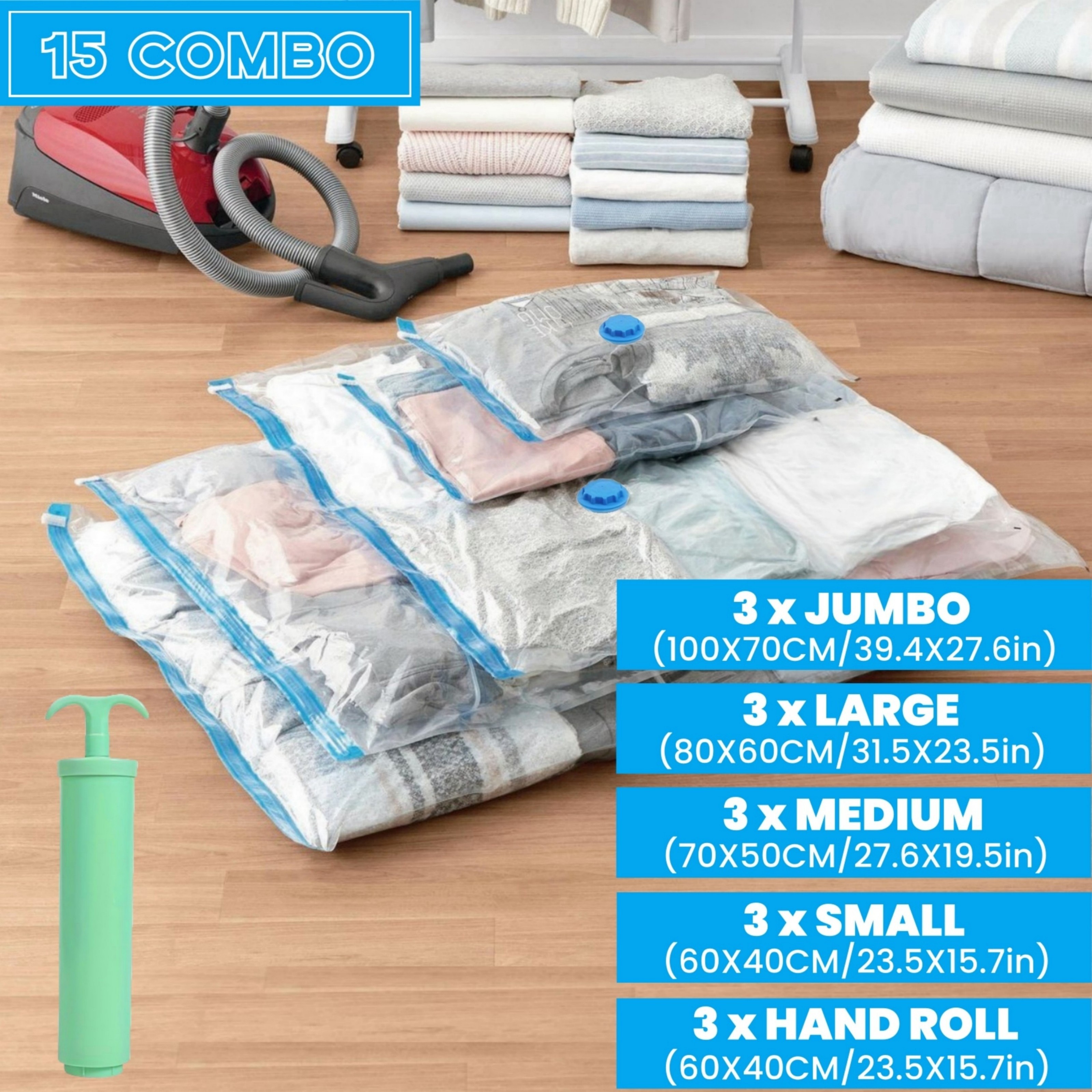 TEMU Clothing Vacuum Sealing Bags -16pcs 5 Size Vacuum Storage Bags With Manual Pump, Space Saving Travel Luggage, Clothes, Blankets, Quilt Storage