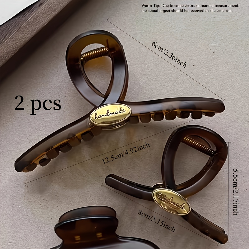 TEMU 2 pinces à cheveux écaille de tortue vintage minimalistes grandes et moyennes, pinces à griffes pour cheveux arrière couleur écaille de tortue,