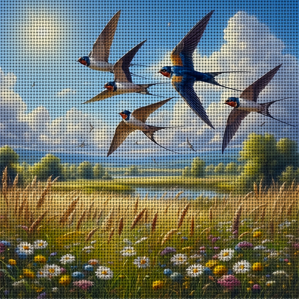 Complete Frameless Cross-Stitch Embroidery Kit, Swallows Soaring
