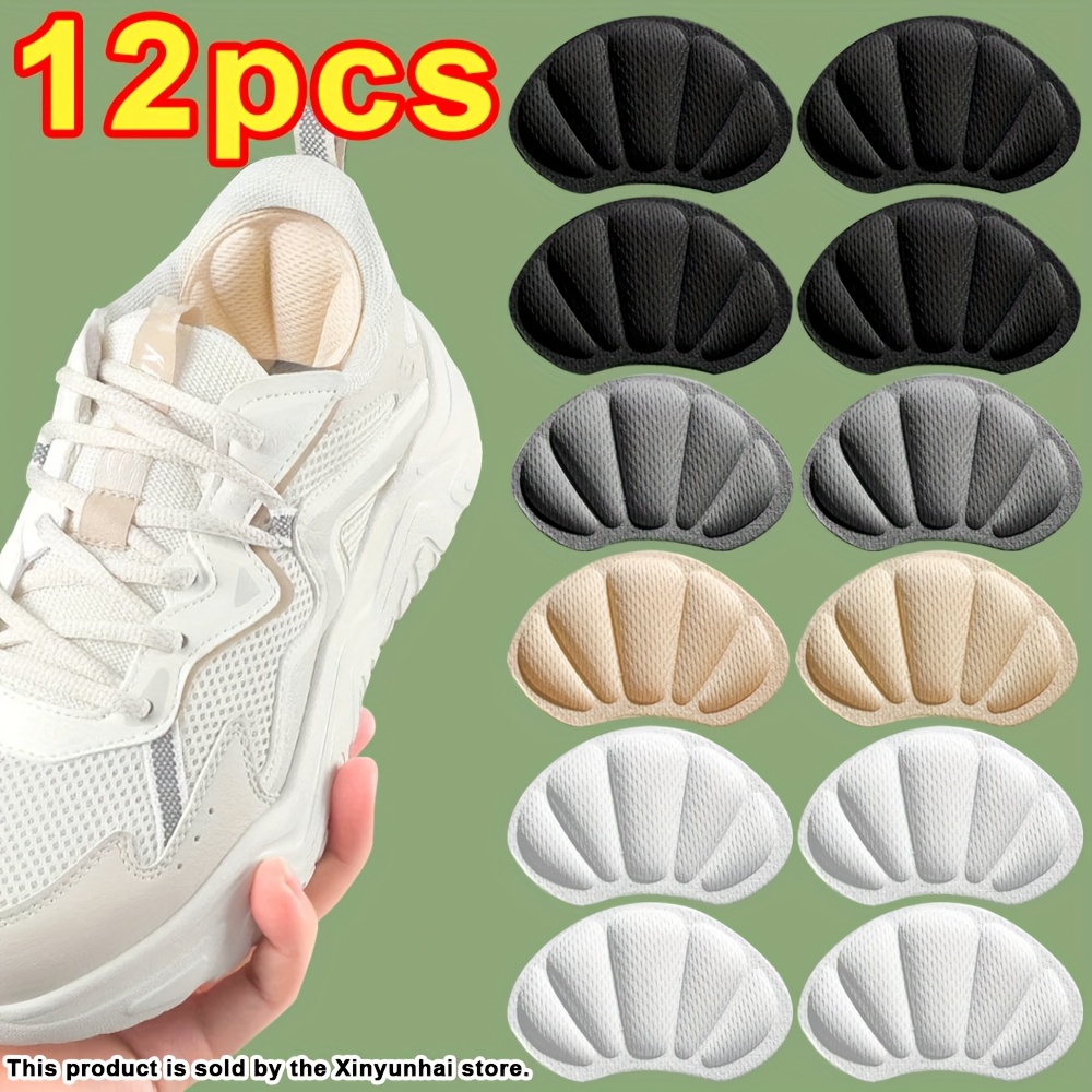 TEMU 12pcs Self-adhesive Sneaker Heel Pads - Thick, Anti-slip, Shock-absorbing Insoles, Suitable For High Heels/sneakers/casual Shoes, Smaller Shoe