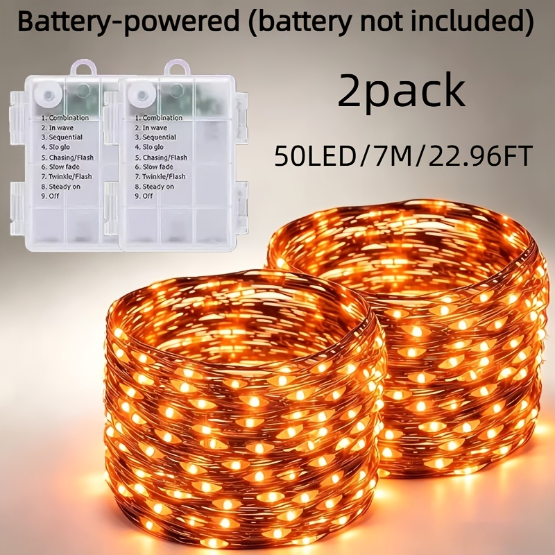 TEMU 2-pack Fairy Light String, Battery Box Copper Wire Light, 50/100/300 Led Beads, Suitable For Halloween, Christmas, With 8 , Suitable For Room,