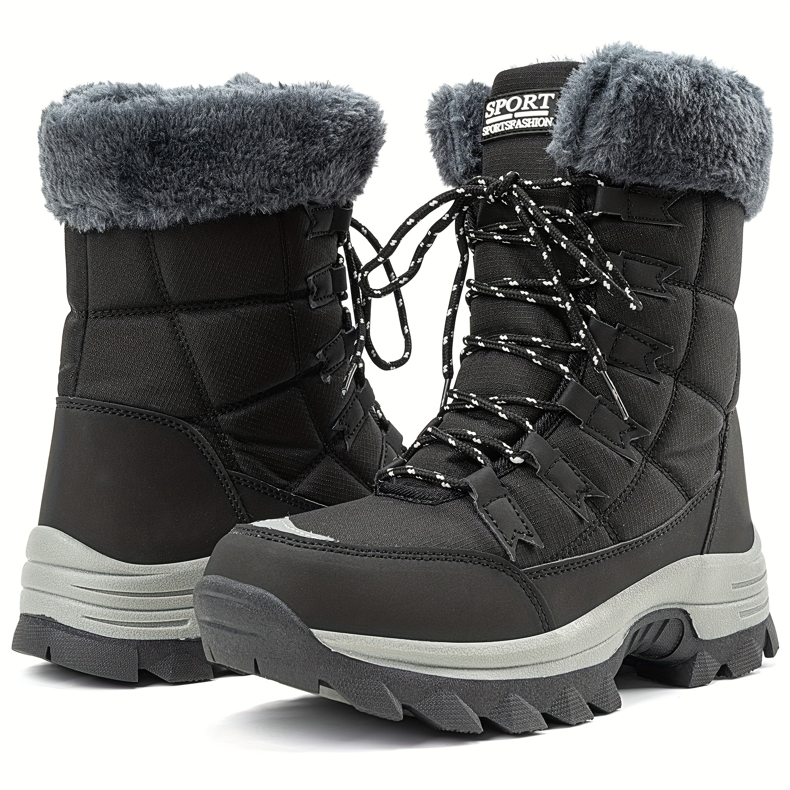 Women'S Winter Boots Thermal Insulated *-Calf Boots with Plush Fur  Trim, Non-Slip TPR Sole, Lace-Up Ankle Support for Hiking, Snow,