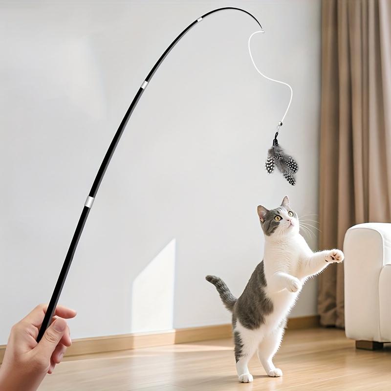 4-Section Telescoping Cat Toy Wand with Artificial Feather Telescoping Lance, Feather Bells & Plastic Feathers - Extendable Lure for Interactive Play, for Kittens and Cats, /Outdoor Use (No /)