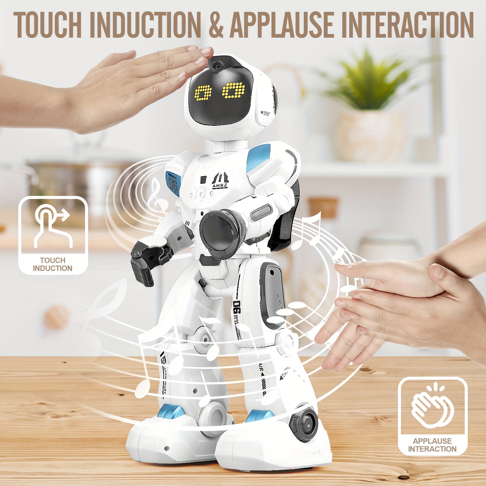 Large RC Robot with Smart Emo Toys for Kids 5-7, Gesture Sensing Programmable Interactive Remote Control Robots for 8-12 with LED Eye Express for Boys 4-9 Years Old Boys Birthday Gifts