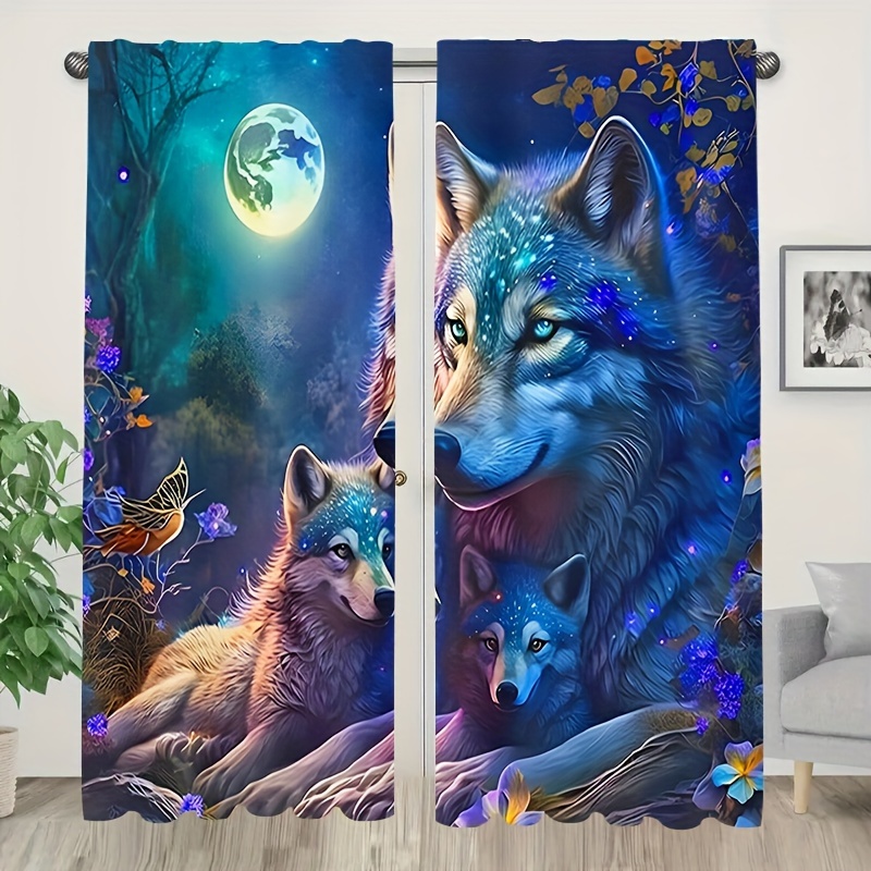 

2pcs Wolf Pattern Curtains, Decorative Window Drapes, Window Treatments For Bedroom Living Room, Home Decoration, Room Decoration