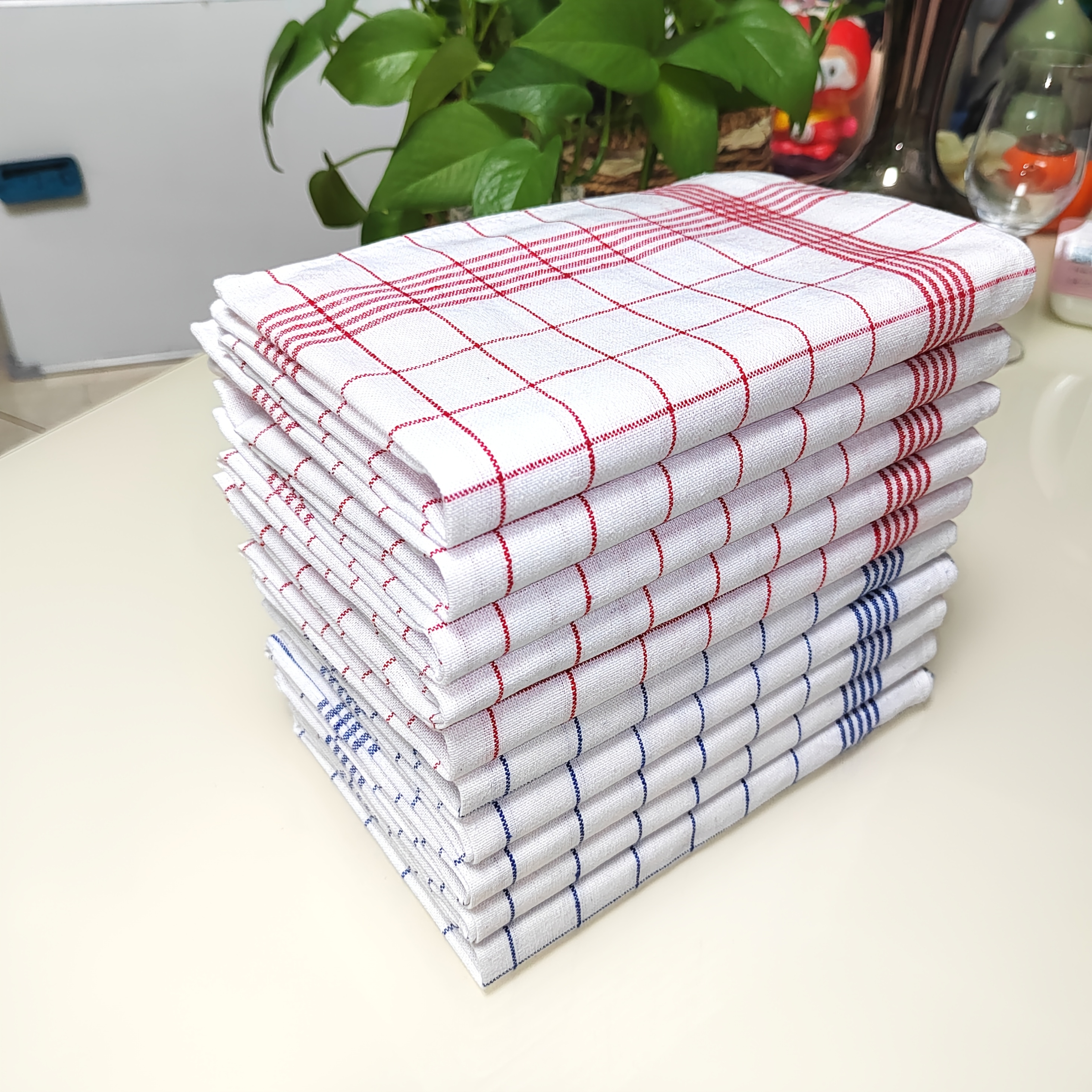 Image of 10pcs Colored Plaid Kitchen Cleaning Cloths, Soft Pure Cotton Large Kitchen Towels, Suitable For Bar And Tea Bar Cleaning, Dish Cleaning And Drying, Kitchen Cleaning... Tea Towels, Scouring Pads