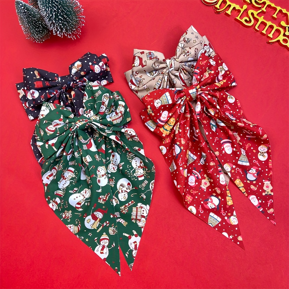 TEMU 4pcs Women Hair Clipchristmas Knot Hairpin Holiday Party Hair Accessories Red Green Black Beige Christmas Color