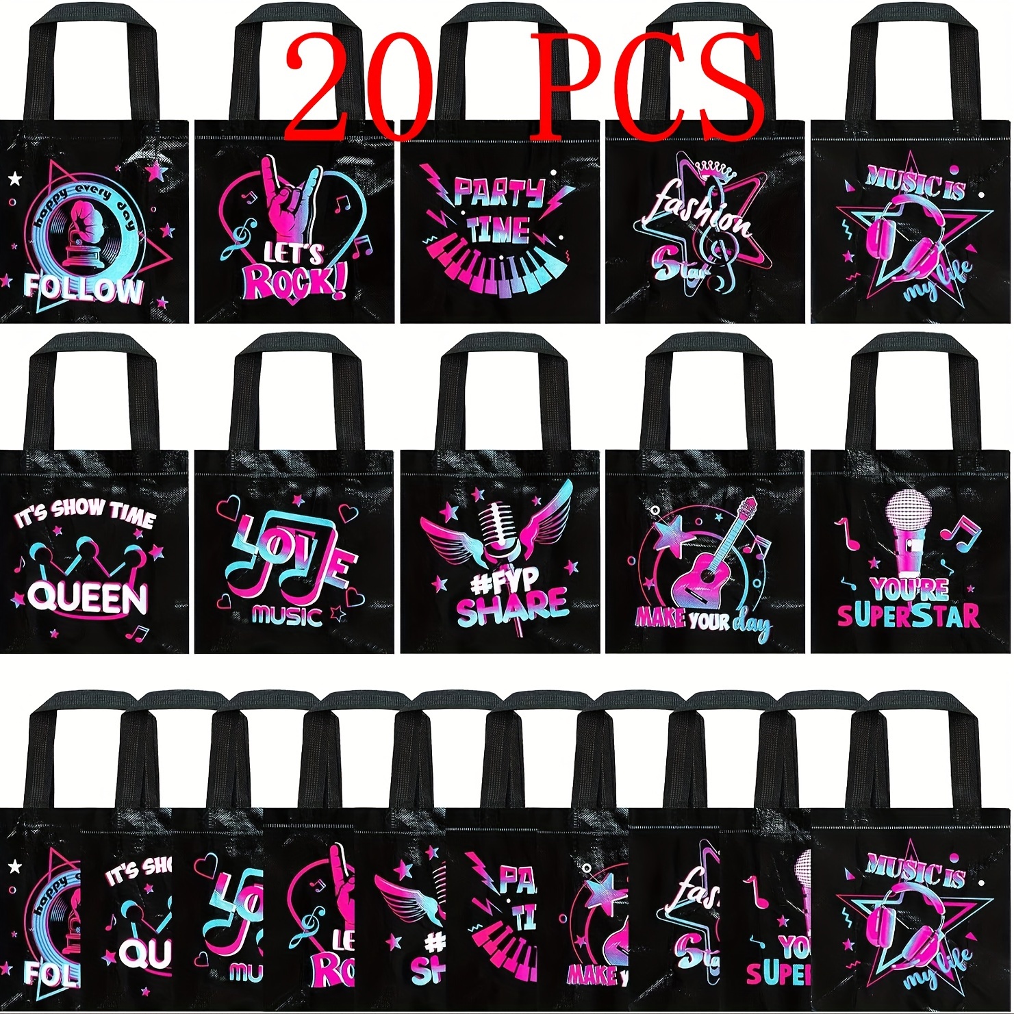 Image of 20pcs Music Party Favor Bags Non-woven Gift Bags Music Party Favors Music Birthday Bags Gift Bags For Social Media Theme Gifts,christmas,halloween