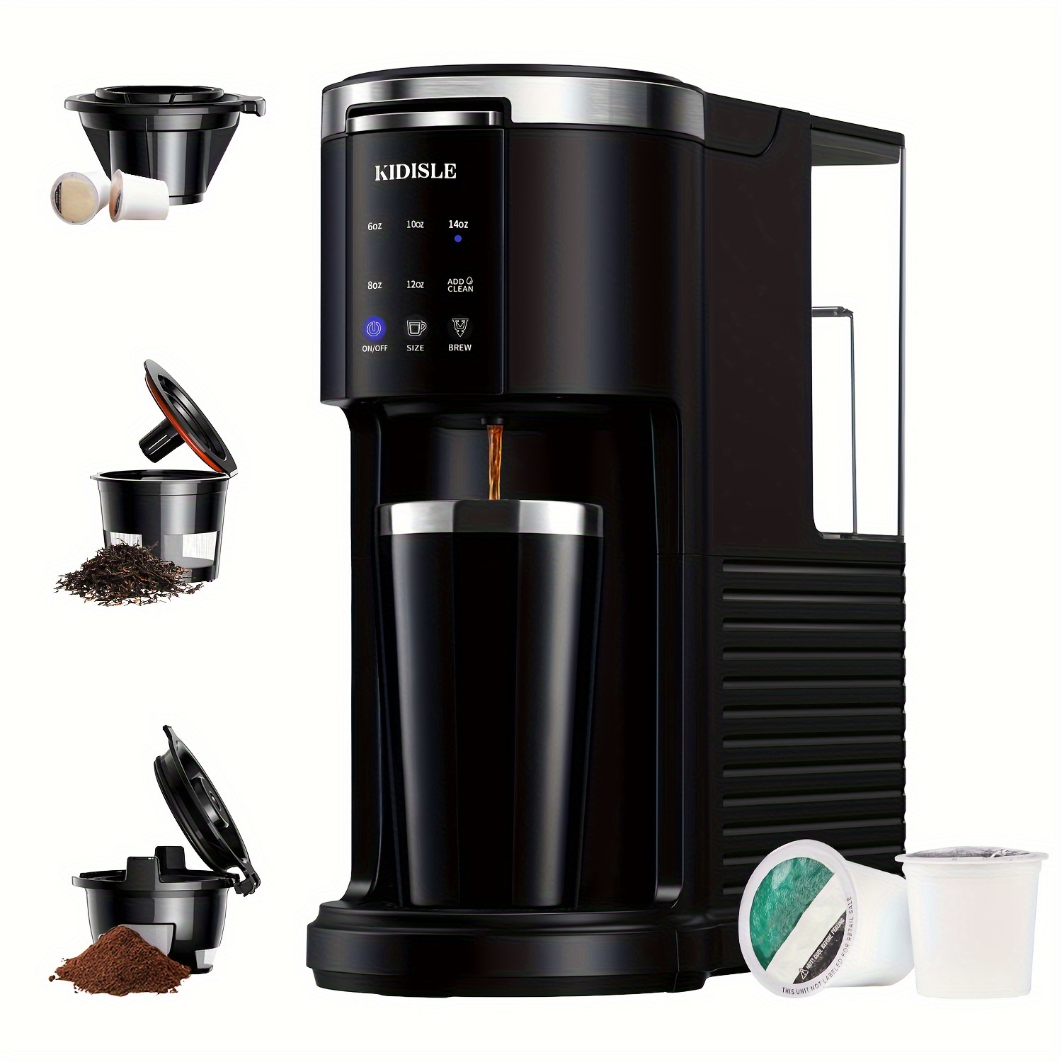 

Kidisle 3 In 1 Coffee Maker Cup Pods & Ground Coffee & Teas, 6 To 14oz Brew Sizes, With 40oz Removable Water , Self-cleaning