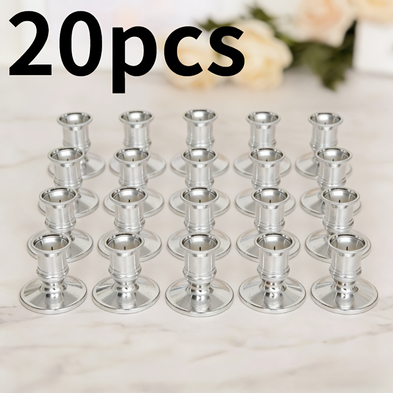 Image of 10pcs/20pcs Silver Candle Holder Base Suitable For Wedding Decoration Art Candle Holders Home Decoration Church Wedding Venue Atmosphere Decoration Props, Christmas, Halloween