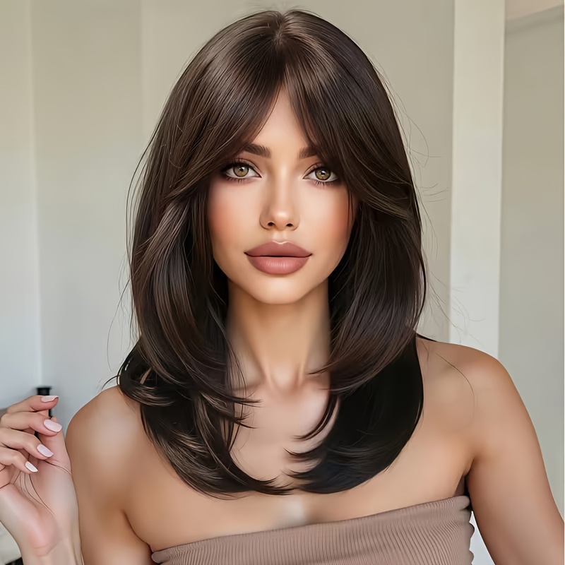 TEMU Realistica da 1 Pezzo, Lunghezza Media, Adatta a Donne con Attaccatura e Base, in Capelli Sintetici ad Acqua per Uso , Cosplay, Intera con