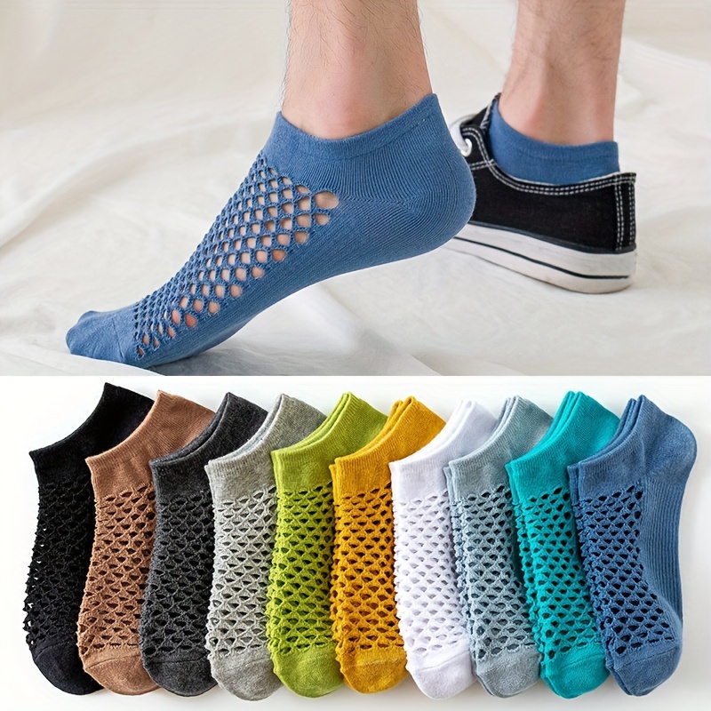 

5pairs Men's Cotton Mesh No Show Socks, Comfy Breathable Sweat Resistant Anti-odor Socks For Spring Summer Outdoor Fitness Running