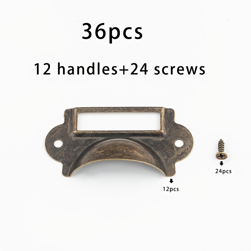 TEMU 12pcs Copper-colored Retro Iron Label Pulls And 24pcs Screws Total 36pcs Embedded Drawer Nameplate Handle Frame Office Cabinet Handle Slot Shelf