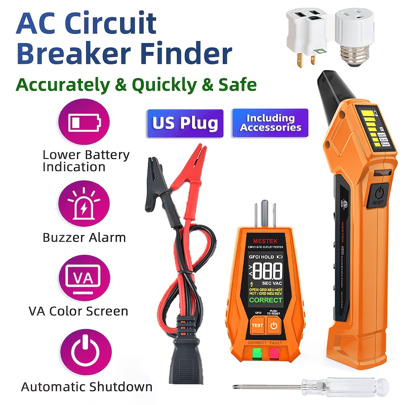 item picture   cbf01 digital circuit breaker finder transmitter receiver set with complete accessories 90 135v gfci socket tester color screen sound light alarm   off ac circuit detector for household commercial use