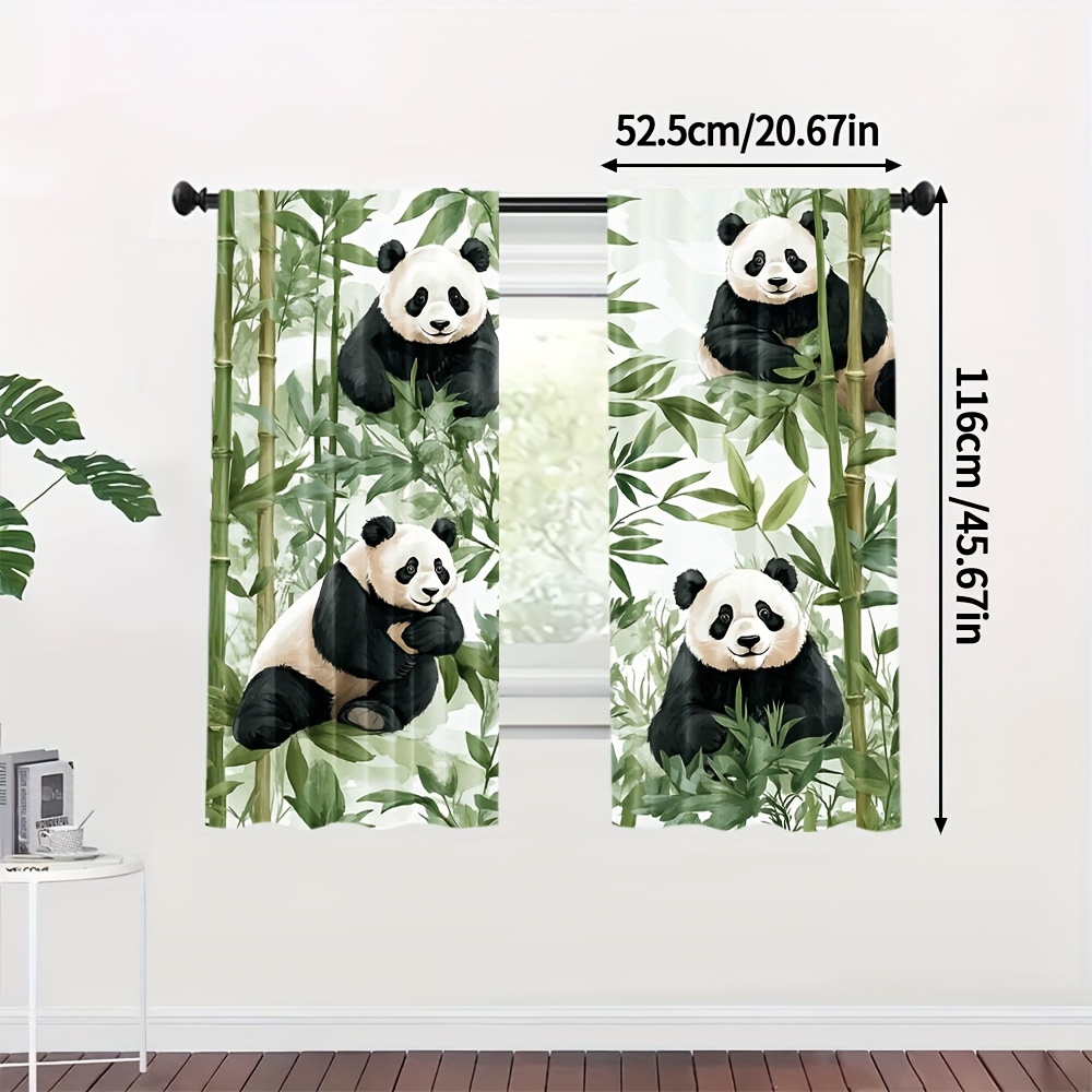 TEMU 2pcs Rideaux Adorables Panda & Forêt de Bambou - Polyester Durable, Filtrant , Style à Poche pour Tringle pour Suspension Facile - Parfaits pour