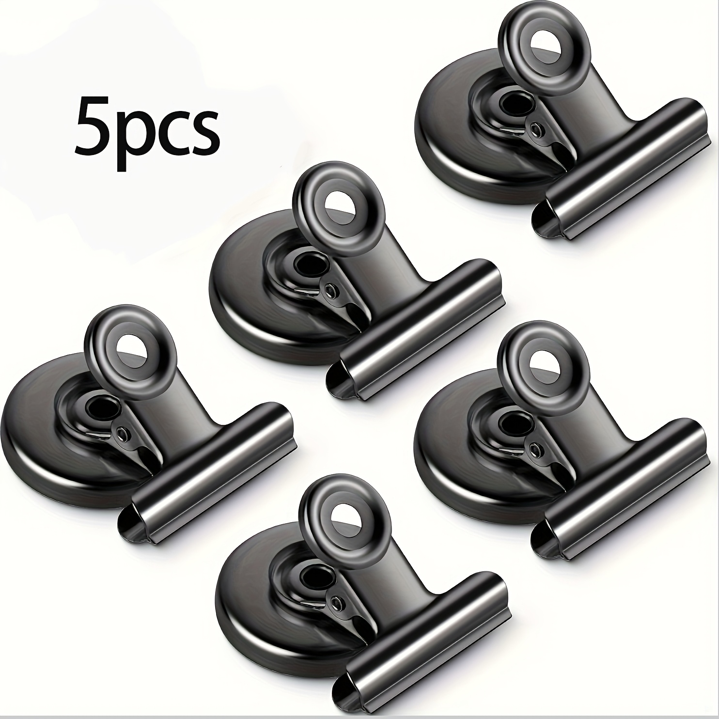 TEMU 5pcs Heavy-duty Magnetic Clips - Strong Magnetic Hold For Refrigerator, Whiteboard, Photo Display - Black Metal, Oval Shape, Ideal For Home Use,