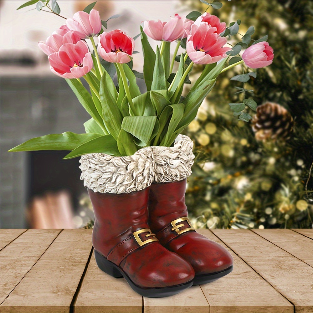 a 7 inch red white resin shoe santa claus boots christmas - Temu