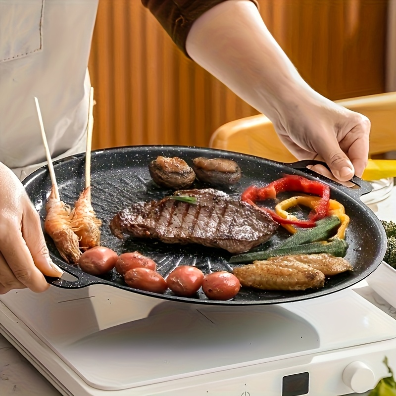 Versatile Korean Cast Iron Grill Pan - Smokeless Non-Stick Portable Grill for Home, Outdoor Camping & BBQ - Sun Pattern Design, Multiple Sizes Available, Durable & Easy to Clean, Korean BBQ Grill