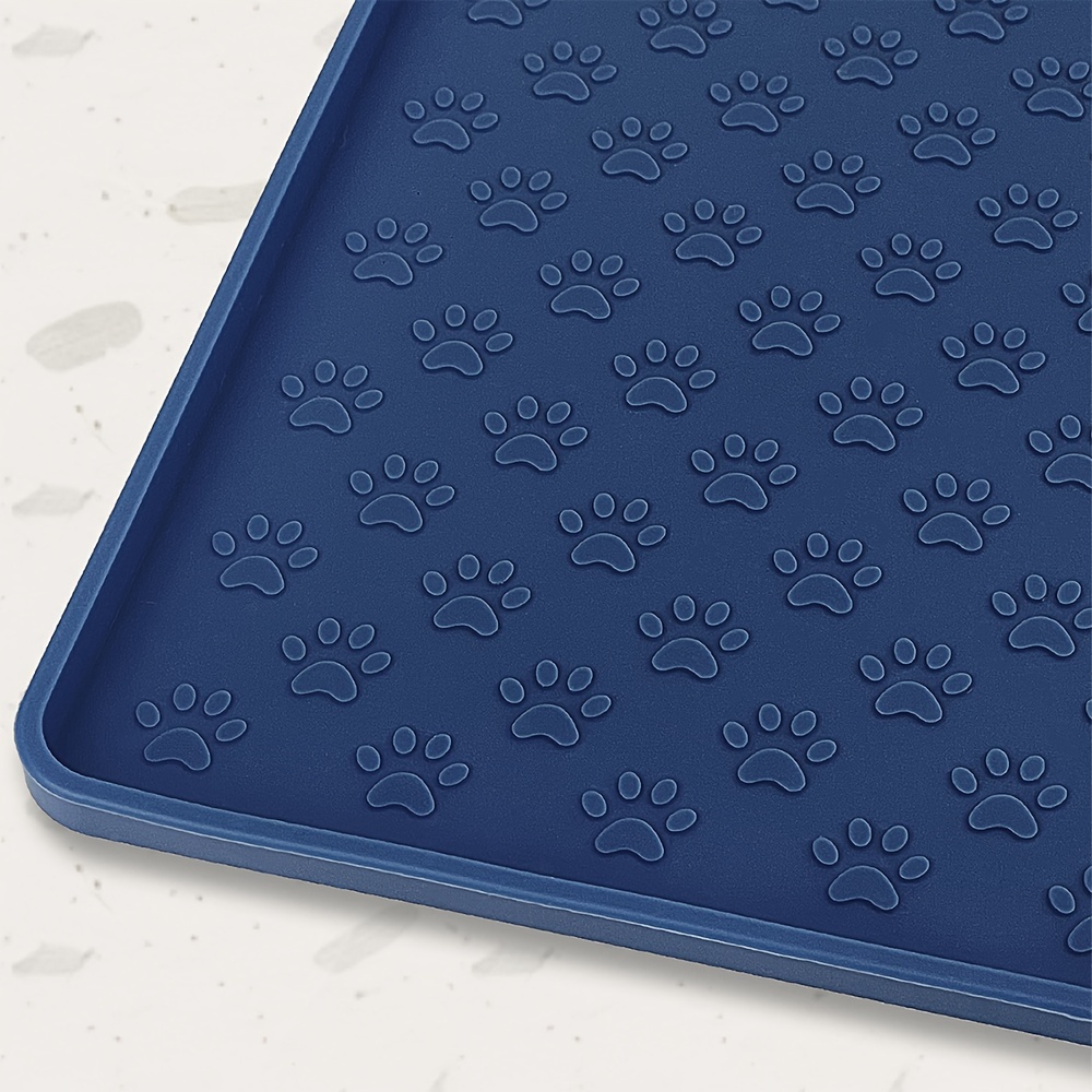 

Silicone Pet Feeding Mat With Paw Prints, Navy Blue, Non-slip, Waterproof, 18x12 Inches, Easy Clean, Durable, For Dog & Cat Bowls, 46x30cm