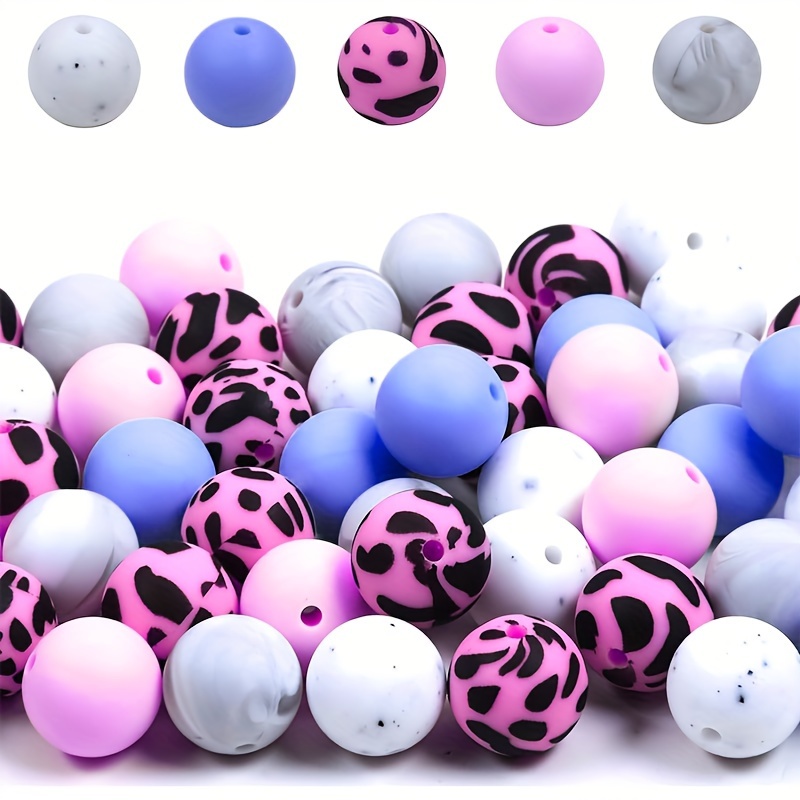

50pcs 15mm Silicone Round Colorful Leopard Beads For Handmade Diy Key Bag Chain, Bracelet, Necklace Jewelry Making Handmade Beaded Decors Accessories