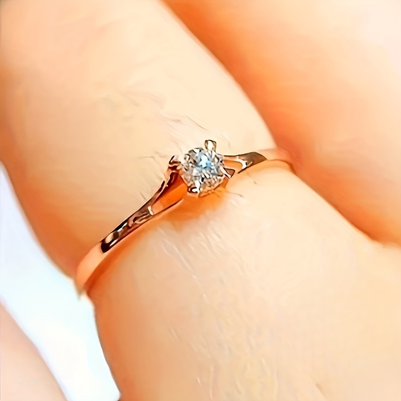 1pc Women's Engagement Ring Classic Simple 4-Prong Set with Shiny Synthetic Zirconia Single Stone Thin Ring Women's Proposal Wedding Banquet Party Ring Gift