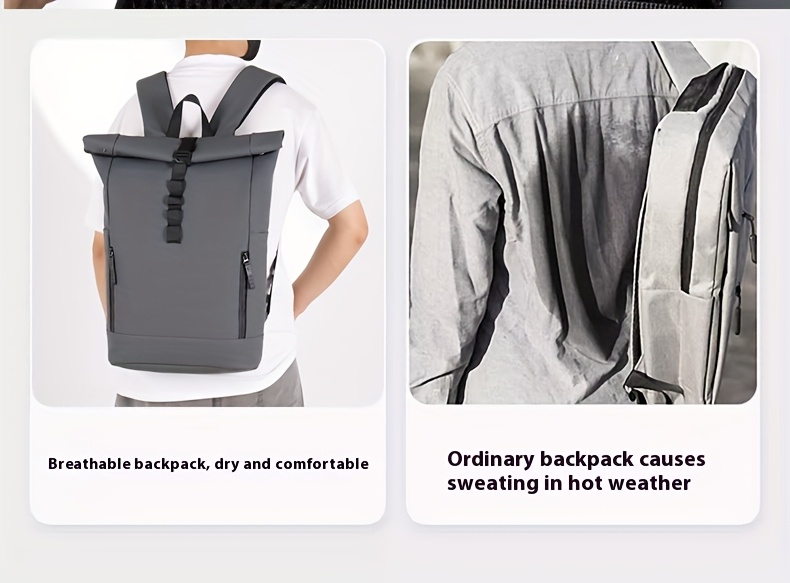 1 Large-Capacity Flip-Top Men's Backpack with Separate Laptop Compartment, Durable PU Material, Adjustable Shoulder Straps, Suitable for Commuting and Outings in Multiple Scenarios