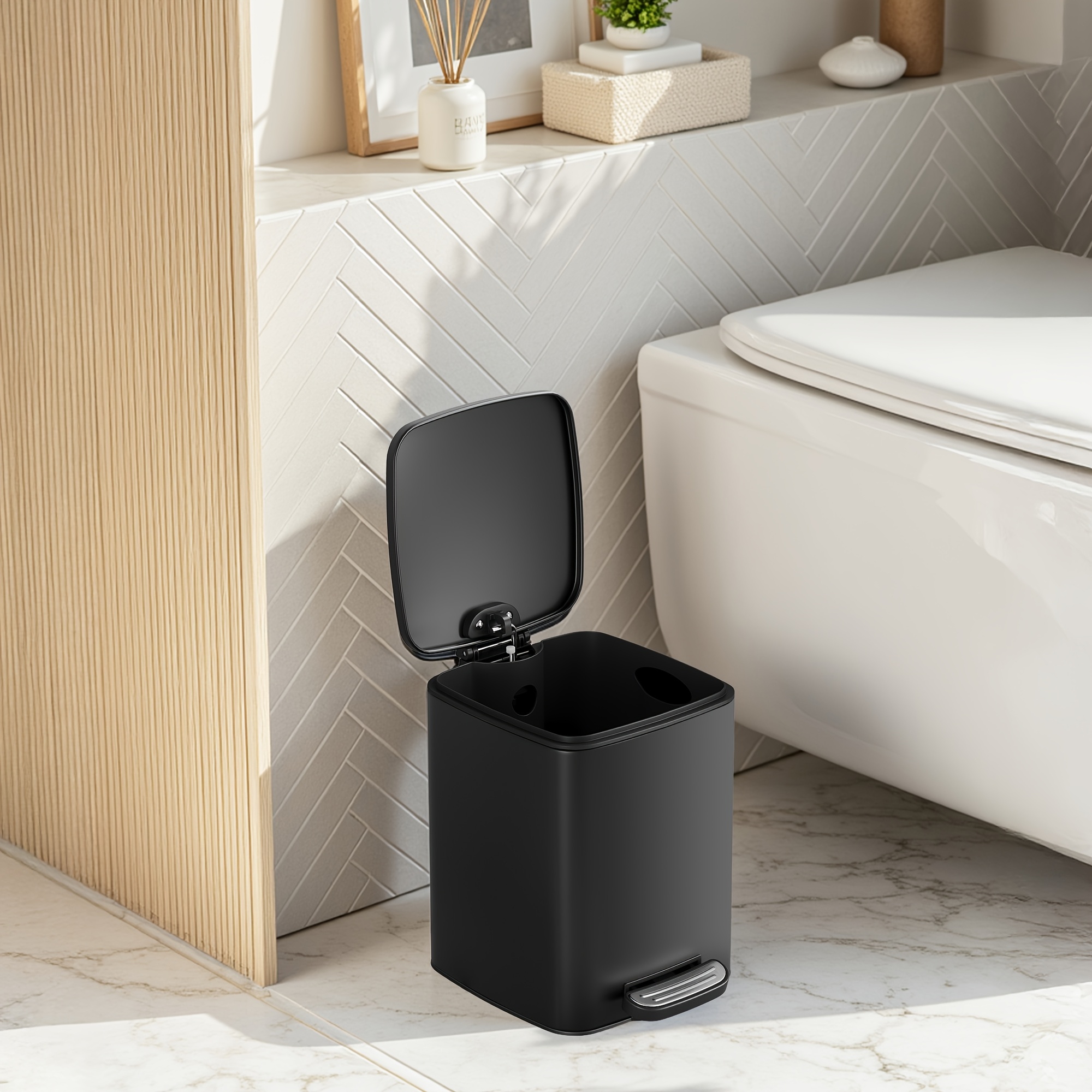 E-shop Mülleimer, Küchenmülleimer, Stahlpedal, mit Innenbehälter, - und Stay-Open-Funktion, 6L, Schwarz