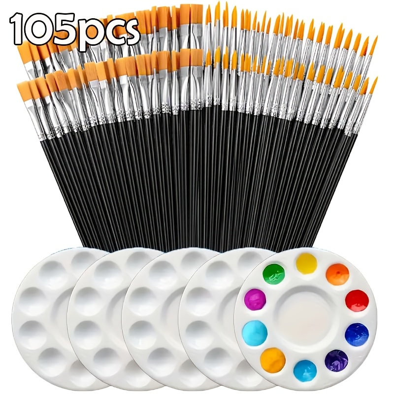 

A Set Of Paintbrushes, Including Palettes, Featuring 50 Flat And 50 Pointed Nylon Hair Artist Brushes, Suitable For Acrylics, , Oil Painting, Egg Painting, And Figure Painting.