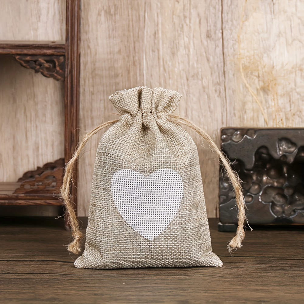 Image of Gift For Her/him 10pcs Drawstring Linen Bag Wedding Valentine's Day Wedding Anniversary Gift Packaging Bag Party Jewelry Gift Bag, Chrismas, Halloween